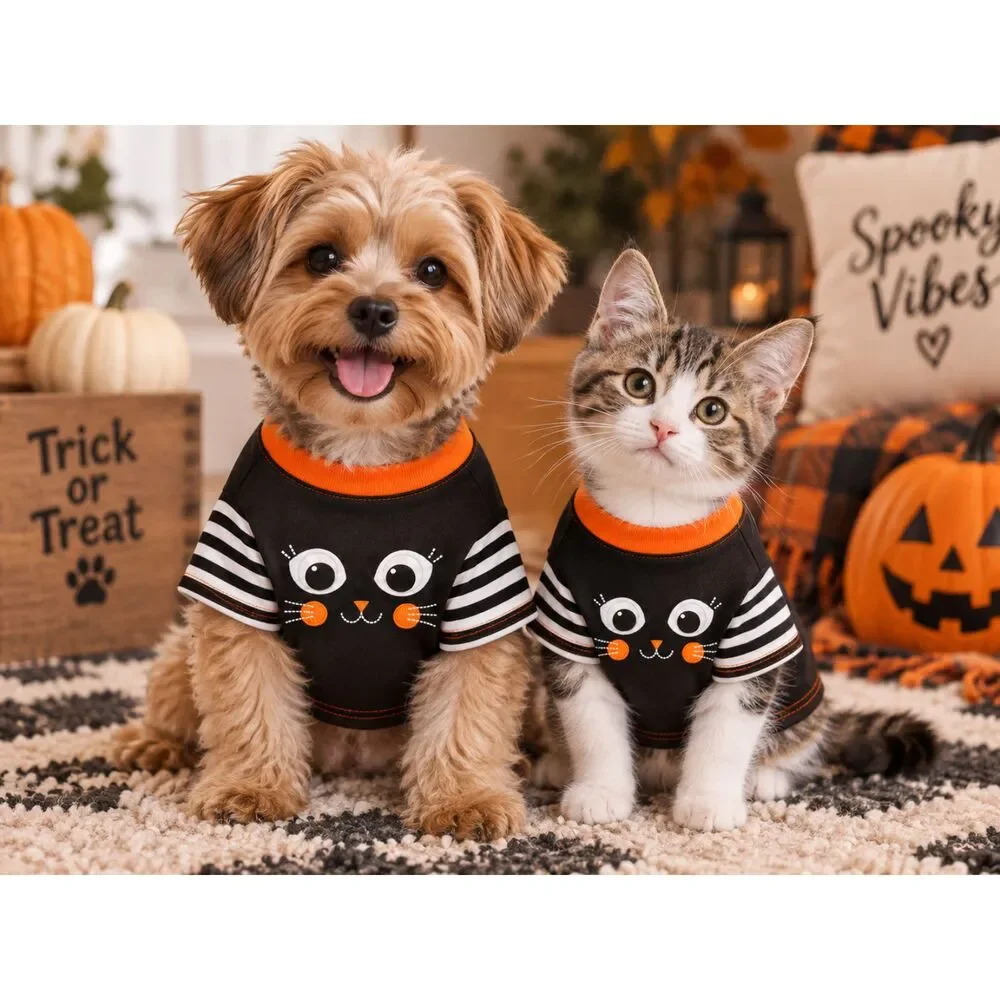 Halloween Pet Shirt – Cute Googly Eye Costume Tee for Dogs & Cats, Size Small